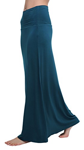 Damen Rock Lange Elastischer Strertchy Zigeuner Maxi Rock (L, stahlblau) von Urban GoCo