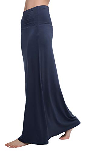 Damen Rock Lange Elastischer Strertchy Zigeuner Maxi Rock (M, Navy blau) von Urban GoCo