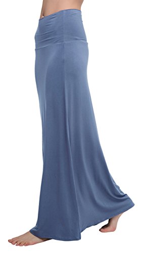 Damen Rock Lange Elastischer Strertchy Zigeuner Maxi Rock (XL, Greyish Blue) von Urban GoCo