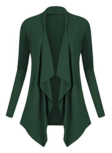 Urban GoCo Damen Strickjacke Cardigan Langarmshirt Wasserfall Strickmantel (L, Dunkelgrün) von Urban GoCo