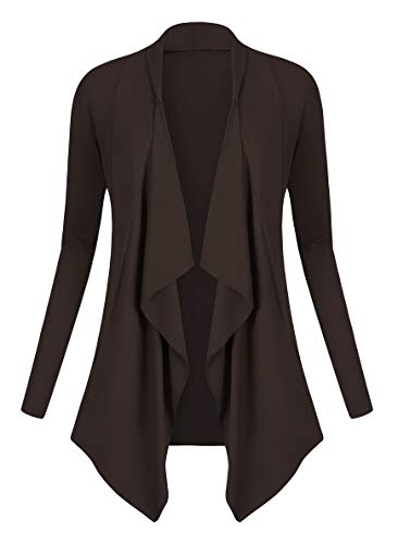 Urban GoCo Damen Strickjacke Cardigan Langarmshirt Wasserfall Strickmantel (L, Kaffee) von Urban GoCo