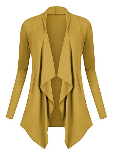 Urban GoCo Damen Strickjacke Cardigan Langarmshirt Wasserfall Strickmantel (L, Mustard) von Urban GoCo