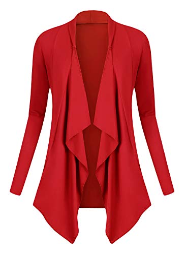 Urban GoCo Damen Strickjacke Cardigan Langarmshirt Wasserfall Strickmantel (L, Rot) von Urban GoCo