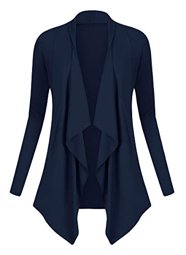 Urban GoCo Damen Strickjacke Cardigan Langarmshirt Wasserfall Strickmantel (M, Navy blau) von Urban GoCo