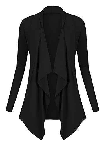 Urban GoCo Damen Strickjacke Cardigan Langarmshirt Wasserfall Strickmantel (M, Schwarz) von Urban GoCo