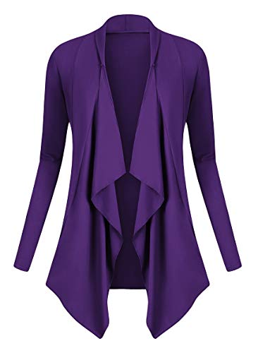 Urban GoCo Damen Strickjacke Cardigan Langarmshirt Wasserfall Strickmantel (S, Lila) von Urban GoCo