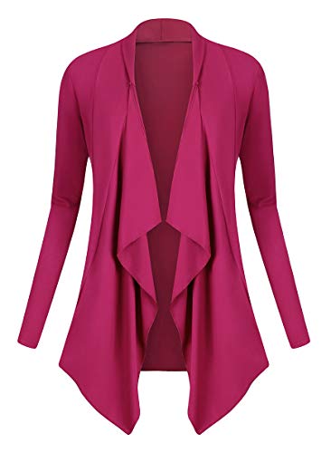 Urban GoCo Damen Strickjacke Cardigan Langarmshirt Wasserfall Strickmantel (XL, Fuchsia Rose) von Urban GoCo