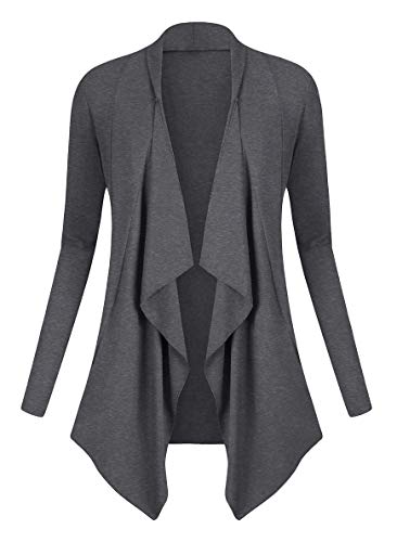 Urban GoCo Damen Strickjacke Cardigan Langarmshirt Wasserfall Strickmantel (XXL, Grau) von Urban GoCo