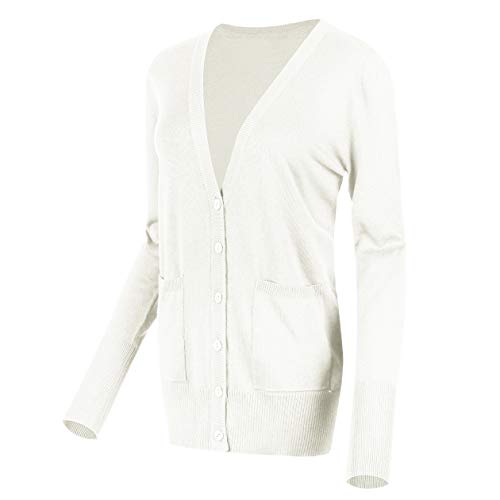 Urban GoCo Damen Strickjacke Cardigan mit V-Ausschnitt (L, Weiß) von Urban GoCo