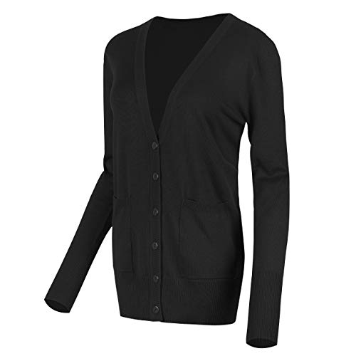 Urban GoCo Damen Strickjacke Cardigan mit V-Ausschnitt (M, Schwarz) von Urban GoCo