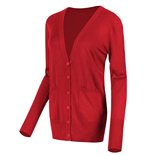 Urban GoCo Damen Strickjacke Cardigan mit V-Ausschnitt (S, Rot) von Urban GoCo