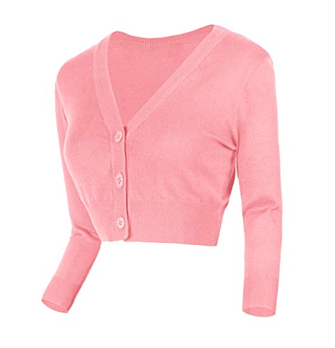 Urban GoCo Damen V-Ausschnitt Kurz-Strickweste Strickjacke (L, rosa) von Urban GoCo