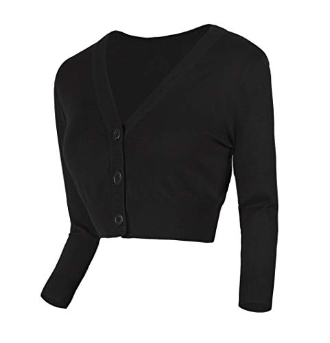 Urban GoCo Damen V-Ausschnitt Kurz-Strickweste Strickjacke (S, schwarz) von Urban GoCo