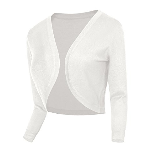 Urban GoCo Damen V-Ausschnitt Kurz-Strickweste Strickjacke 3/4 Ärmel (L, #2 weiß) von Urban GoCo