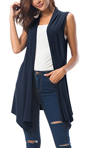 Urban GoCo Damen Ärmellos Drapiert Strickjacke Weste (L, Navy blau) von Urban GoCo