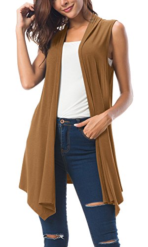 Urban GoCo Damen Ärmellos Drapiert Strickjacke Weste (X-Large, Cashew) von Urban GoCo