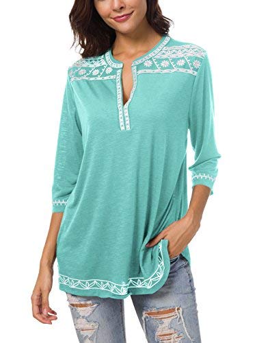 Urban GoCo Damen Böhmen Stickerei V-Ausschnitt Tops Blouse (Hellblau, S) von Urban GoCo