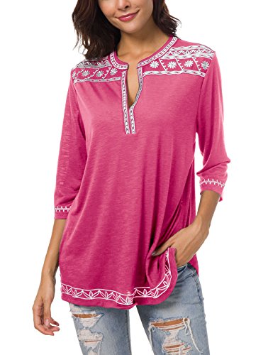 Urban GoCo Damen Böhmen Stickerei V-Ausschnitt Tops Blouse (Rose, M) von Urban GoCo