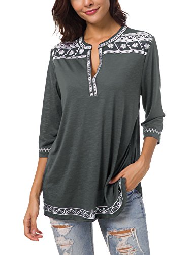 Urban GoCo Damen Böhmen Stickerei V-Ausschnitt Tops Blouse (dunkel grau, M) von Urban GoCo