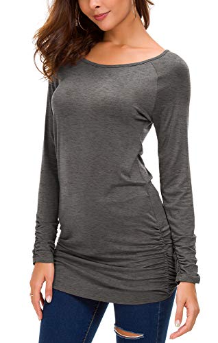 Urban GoCo Damen Langarmshirt Stretch Lang T-Shirt (L, Dunkelgrau) von Urban GoCo