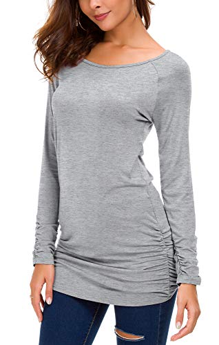 Urban GoCo Damen Langarmshirt Stretch Lang T-Shirt (L, Heather Grey) von Urban GoCo