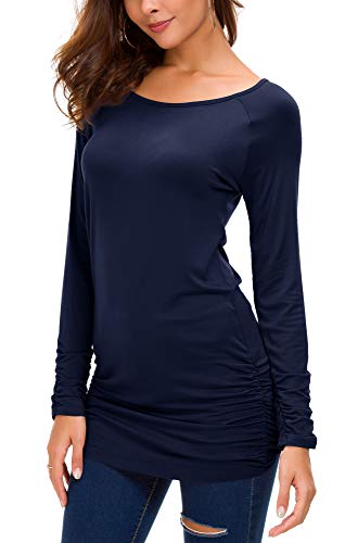 Urban GoCo Damen Langarmshirt Stretch Lang T-Shirt (L, Navy blau) von Urban GoCo