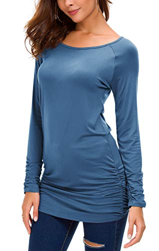 Urban GoCo Damen Langarmshirt Stretch Lang T-Shirt (L, Tinte blau) von Urban GoCo