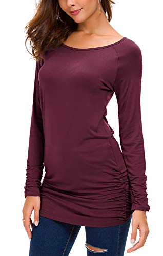 Urban GoCo Damen Langarmshirt Stretch Lang T-Shirt (L, Weinrot) von Urban GoCo