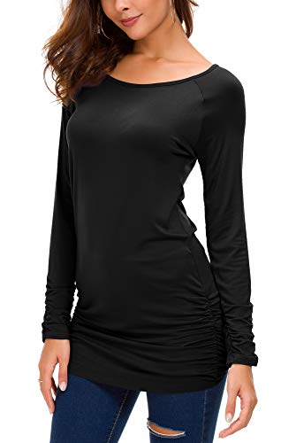 Urban GoCo Damen Langarmshirt Stretch Lang T-Shirt (L, schwarz) von Urban GoCo