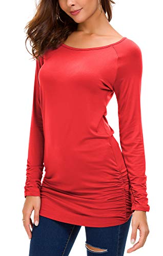 Urban GoCo Damen Langarmshirt Stretch Lang T-Shirt (M, Rot) von Urban GoCo