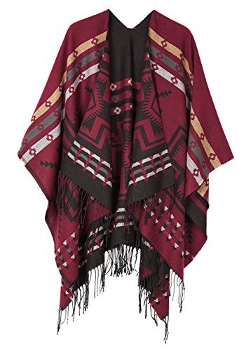 Urban GoCo Damen Poncho Stola Bohe Quaste Schal (#1 rot) von Urban GoCo