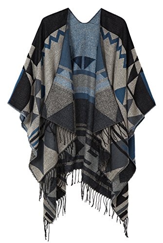 Urban GoCo Damen Poncho Stola Bohe Quaste Schal (#2 schwarz) von Urban GoCo