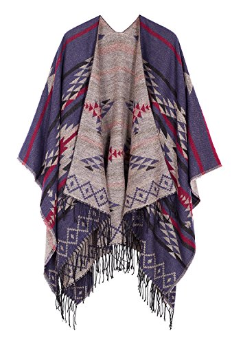 Urban GoCo Damen Poncho Stola Bohe Quaste Schal (#3 Navy blau) von Urban GoCo