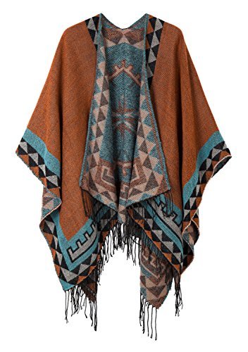 Urban GoCo Damen Poncho Stola Bohe Quaste Schal (#5 Orange) von Urban GoCo