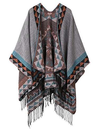 Urban GoCo Damen Poncho Stola Bohe Quaste Schal (#5 grau) von Urban GoCo