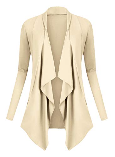 Urban GoCo Damen Strickjacke Cardigan Langarmshirt Wasserfall Strickmantel (M, Beige) von Urban GoCo