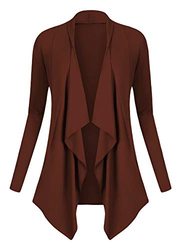 Urban GoCo Damen Strickjacke Cardigan Langarmshirt Wasserfall Strickmantel (M, Caramel) von Urban GoCo