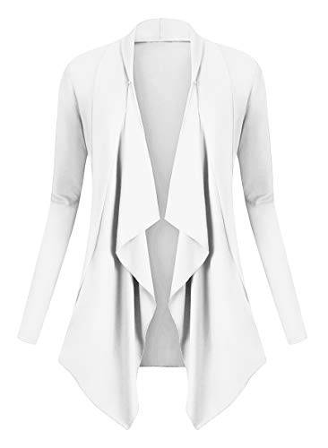 Urban GoCo Damen Strickjacke Cardigan Langarmshirt Wasserfall Strickmantel (XXL, Weiß) von Urban GoCo