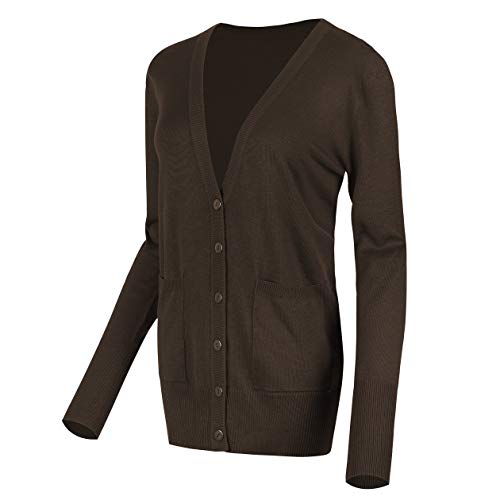 Urban GoCo Damen Strickjacke Cardigan mit V-Ausschnitt (L, Kaffee) von Urban GoCo