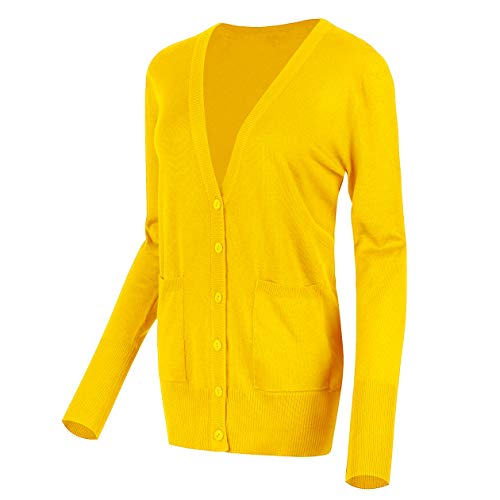 Urban GoCo Damen Strickjacke Cardigan mit V-Ausschnitt (L, Lemon Yellow) von Urban GoCo