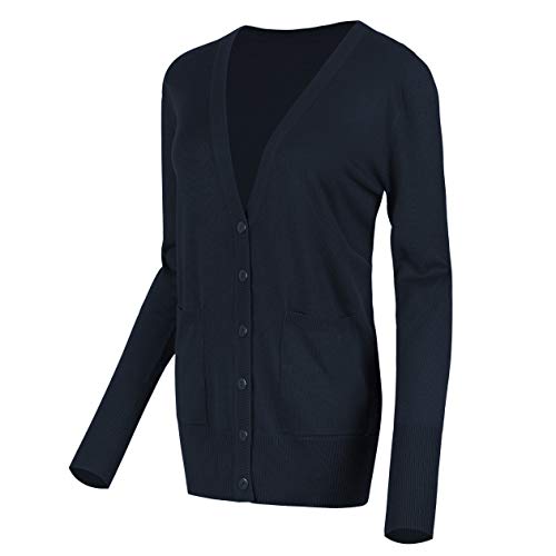 Urban GoCo Damen Strickjacke Cardigan mit V-Ausschnitt (L, Navy blau) von Urban GoCo