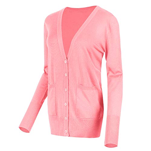 Urban GoCo Damen Strickjacke Cardigan mit V-Ausschnitt (L, Rosa) von Urban GoCo