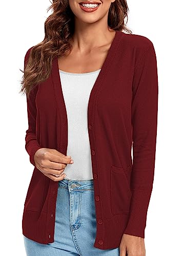 Urban GoCo Damen Strickjacke Cardigan mit V-Ausschnitt (L, Weinrot) von Urban GoCo