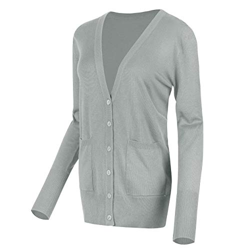 Urban GoCo Damen Strickjacke Cardigan mit V-Ausschnitt (M, Hellgrau) von Urban GoCo