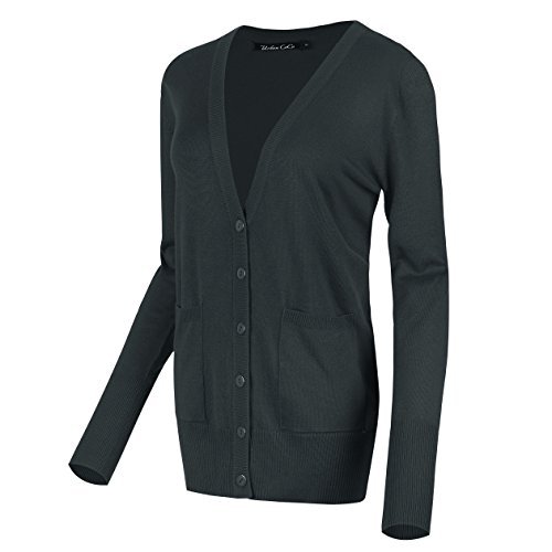 Urban GoCo Damen Strickjacke Cardigan mit V-Ausschnitt (M, Iron Grey) von Urban GoCo