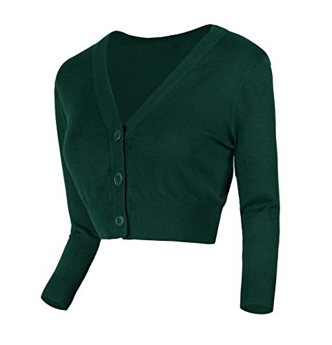 Urban GoCo Damen V-Ausschnitt Kurz-Strickweste Strickjacke (L, dunkelgrün) von Urban GoCo