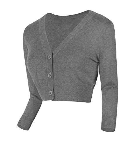 Urban GoCo Damen V-Ausschnitt Kurz-Strickweste Strickjacke (L, Heather Gray) von Urban GoCo