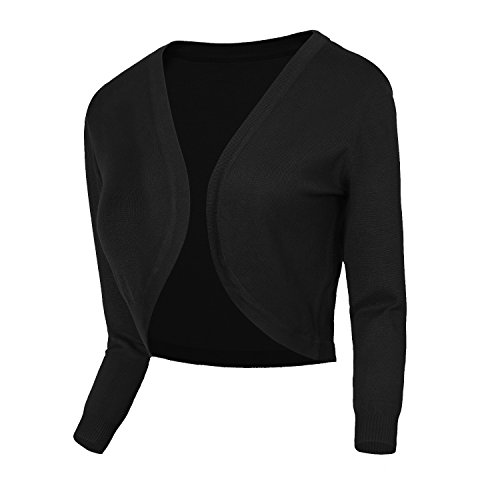 Urban GoCo Damen V-Ausschnitt Kurz-Strickweste Strickjacke 3/4 Ärmel (L, 2 schwarz) von Urban GoCo