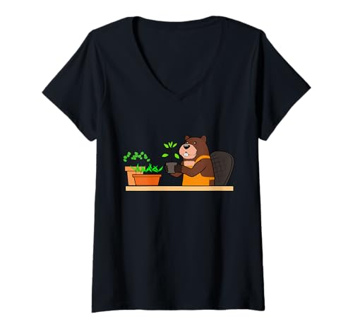 Damen Lustiges Biber Urban Gardening Cartoon-Design T-Shirt mit V-Ausschnitt Damen Lustiges Biber Urban Gardening Cartoon-Design T-Shirt mit V-Ausschnitt von Urban Green Animals - Beaver Edition