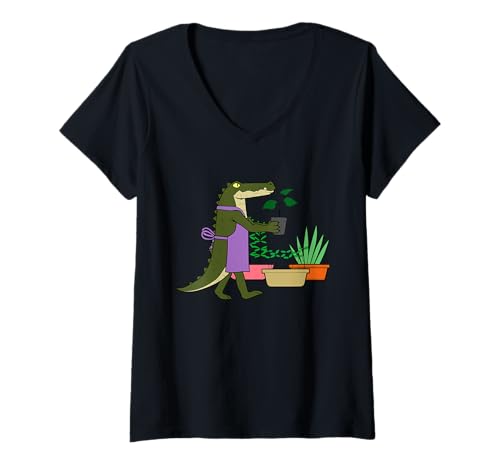 Damen Lustiges Krokodil Urban Gardening Cartoon Design T-Shirt mit V-Ausschnitt Damen Lustiges Krokodil Urban Gardening Cartoon Design T-Shirt mit V-Ausschnitt von Urban Green Animals - Crocodile Edition